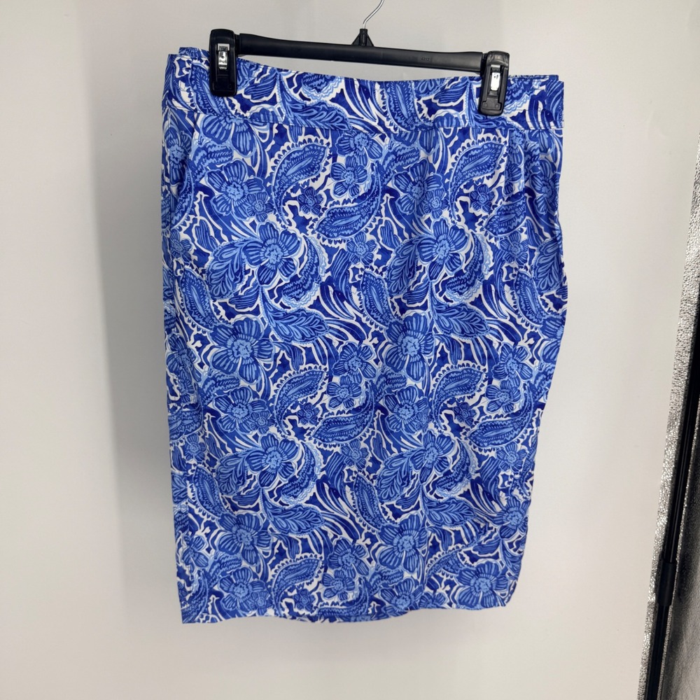 RipSkirt Hawaii Blue White Paisley Floral Wrap Skirt M Quick Dry Pocket Beach